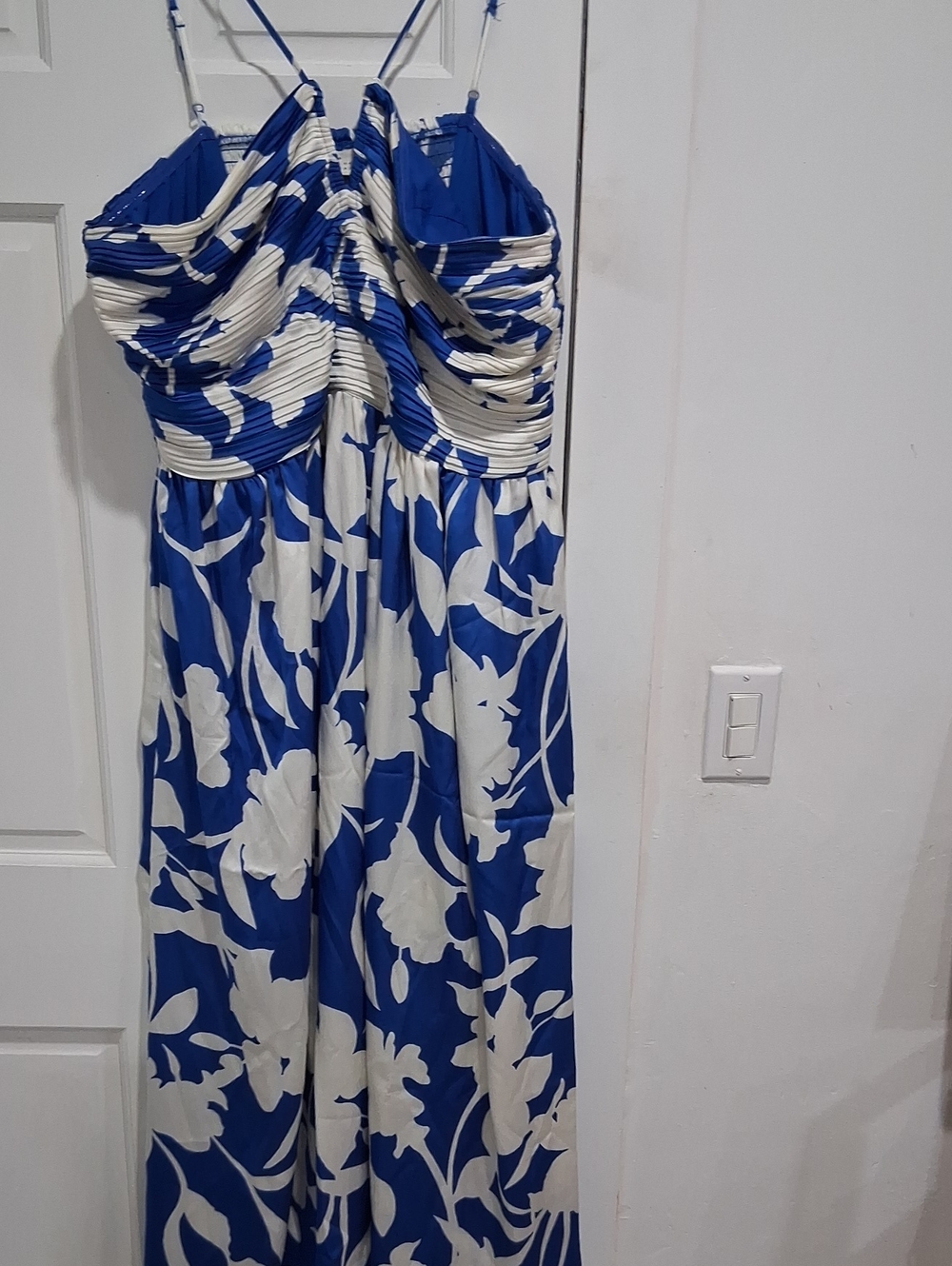 a new day Blue and White Floral Maxi Dress with Ruched Bodice